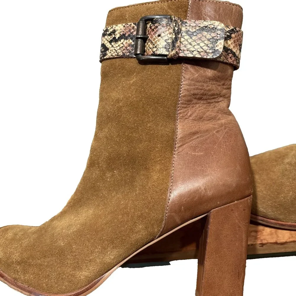 Western Snake Buckle Leather/Suede Bootie Matisse Eaglewood 8M Tan Boots Block